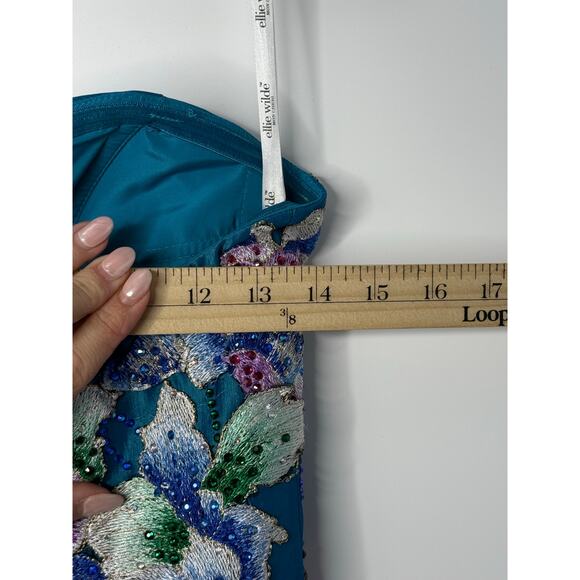NEW Ellie Wilde Mon Cheri Formal Gown Women 2 Blue Embroider Floral Pageant Prom - Picture 10 of 13